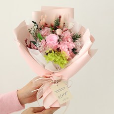 뷰티풀데코센스 시들지 않는 생화 프리저브드 꽃다발 + 쇼핑백, 핑크
