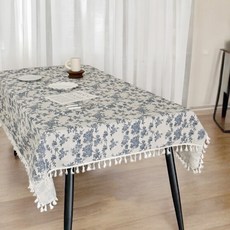 HOOM 玫瑰復古桌布, 120*160cm 流蘇, 復古棉麻布料, 多用途桌布, 160 x 120cm, 1條