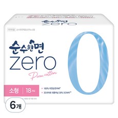 순수한면 제로 순면 생리대 날개형, 소형, 18개입, 6개