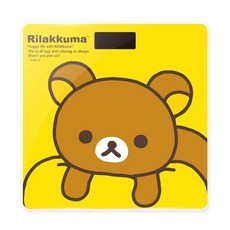 Rilakkuma 拉拉熊 電子體重計, 鋼化玻璃, LCD顯示, 自動開關, 防滑腳墊, 圓角設計, ORL-001, 黃抱枕, 1個