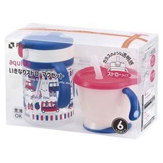 Richell 利其爾 AQ Mug系列 吸管學習杯組, 150ml, 1組, 藍色系