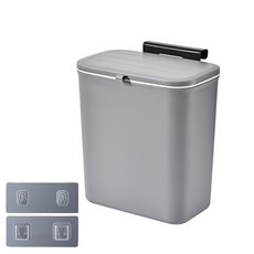 Monohaim門壁掛蓋式垃圾桶 9L+掛勾+壁貼組, 1個, 灰色