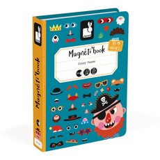 Janod 磁鐵遊戲書, 70枚磁貼, 盒蓋兼具磁鐵板功能, 有趣的臉