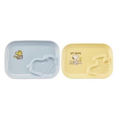 PEANUTS 史努比 好朋友陶瓷造型餐盤組 大21 x 15cm + 小20 x 14cm 大358g + 小327g, 藍黃, 大 + 小, 1個
