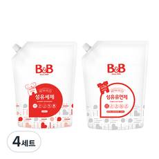 비앤비 유아 섬유유연제 리필 베르가못 1500ml + 섬유세제 리필 1500ml 세트, 4세트