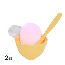 MEDI FLOWER 面膜碗+面膜刷+海綿+量杯 4件組, 調和碗 1入+刮刀1入+海綿1入+量匙1入, 混合顏色, 2組