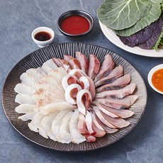 얌테이블 오늘 새벽 생산한 슬라이스 광어회 150g + 방어회 150g + 초고추장 2입 + 간장소스 2입 + 생와사비 2입 + 쌈장 2입 + 쌈야채 2입 세트, 1세트