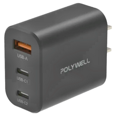 POLYWELL 寶利威爾 30W三孔PD氮化鎵快充頭, 黑色, 1個