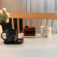 로얄보덴 도그 머그컵 2종 + 미니 플레이트 2종, 화이트 + 블랙, 1세트 화이트, 블랙, 1세트
