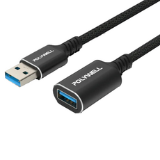 POLYWELL 寶利威爾 黑金剛 USB3.2 Type-A 公對母延長線, 2m, 1條
