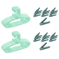 agazzang 兒童衣架 10入+夾子 10入組, 薄荷綠（衣架）、海軍藍（爪）, 2組