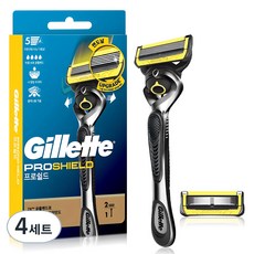 Gillette 吉列 Pro Shield黃色手動刮鬍刀手把+刮鬍刀片 2入組, 4套