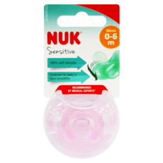 NUK 全矽膠安撫奶嘴，Sensitive系列，100% 柔軟矽膠，適合 0-6 個月寶寶, 粉色, 0-6個月, 1個