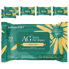 Nurture PRO 天然密碼 銀離子寵物濕紙巾 蘆薈, 10張, 6包