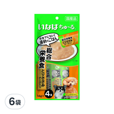 INABA 綜合營養食 狗用肉泥, 含雞肉及起司 14g x 4本, 雞肉+起司, 56g, 6袋