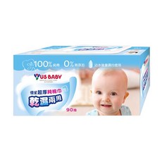 US baby 優生 超厚乾濕兩用純棉巾, 100%純棉, 0%無添加, 90抽, 90張, 1盒