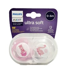 PHILIPS 飛利浦 AVENT 新安怡 Ultra Soft 柔軟安撫奶嘴, 0-6個月, 2入, 附攜帶式消毒盒, 0~6個月, 粉色 + 白色, 1組