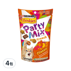 Friskies 喜躍 Party Mix 香酥餅 – 經典鮪魚，雞肉和鰹魚口味貓零食, 經典原味, 60g, 4包