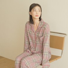 파란 피치 기모 레트로 체크 파자마 잠옷세트