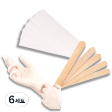 AWC 왁싱 라텍스장갑 M 10매 + 나무스파츌라 5p + 제모용 부직포 5p 3종, 6세트