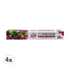 加倍鮮 PE無毒保鮮膜, 台灣製造 耐熱-60~90度 符合食品容器包裝衛生標準, 30cm, 100m, 4盒