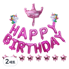 미니띠네 유니콘 왕관 알루미늄 생일 가랜드 세트, 핑크, 2세트