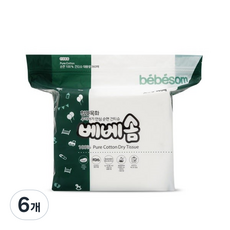 베베솜 순면 유아건티슈 리필형 60gsm, 360개입, 6개