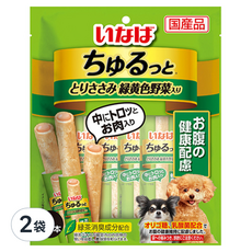 INABA 汪啾嚕肉泥捲心條 犬用 腸胃保健配方, 混合味(雞肉/綜合蔬菜), 2袋