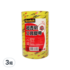 3M Scotch 超透明文具膠帶套裝，黏性持久不易斷裂，12mm x 40yd, 502S, 3組