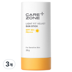 케어존 라이트핏 벨벳 선스틱 SPF50+ PA++++, 39g, 3개