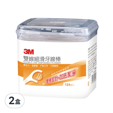 3M 雙線細滑牙線棒, 124支, 2盒