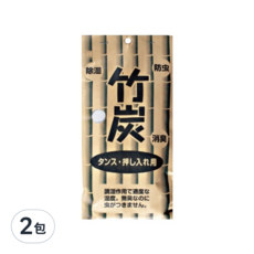 KOKUBO 小久保工業所 竹炭衣櫥除濕消臭包 2入, 除濕 防蟲 消臭, 約80g, 每包約65*30*230mm, 80g, 2包
