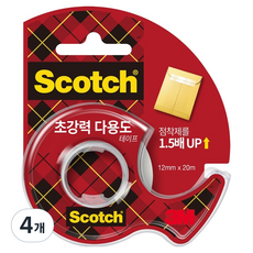 스카치 초강력 다용도 테이프 디스펜서 12mm x 20m, 투명, 4개