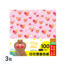 珠友 印花雙面色紙 15x15cm 100入 10種印花色, 10色, 300張