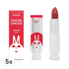 recipebox 韓兔 Box Love Me 口紅 - Awesome Red, Baby Pink, 亮紅色, 5支