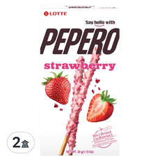 LOTTE樂天PEPERO草莓脆粒餅乾棒32g，2盒入，韓國人氣草莓餅乾，酥脆口感，下午茶點心首選, 32g, 2盒