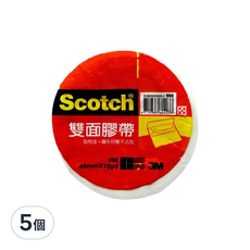 3M Scotch 雙面膠帶, 黏性佳 24mmx15yd 單入袋裝, 668, 5個
