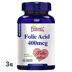 ESMOND NATURAL 愛司盟 葉酸食品錠 400mcg 90錠/瓶, 90顆, 3瓶