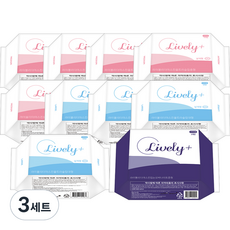 라이블리 더마스킨 중형 생리대 날개형 10p x 5팩 + 대형 생리대 날개형 8p x 4팩 + 입는 오버나이트 M 2p 세트, 3세트