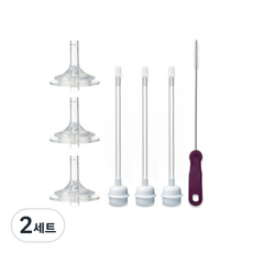 하이비 추달린 교체용 빨대 꼭지 3p + 추 빨대 3p + 세척솔 세트 6개월이상, 투명, 2세트