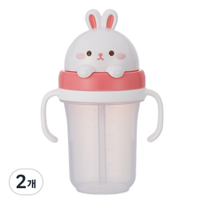 에디슨 프렌즈 흘림방지 입체 빨대컵2, 300ml, 2개, 흰토끼
