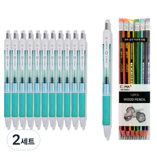 동아 P노크 펜 0.4mm 12p + 투코비 코마 삼각 지우개 연필 SG-208 12p 세트, 에메랄드, 2세트