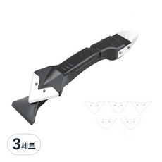 무다스 3 in 1 다용도 글라스 윈도우 테두리 실리콘 스크래퍼 금속 헤드 타입 블랙 + 헤드 5종 세트, 3세트