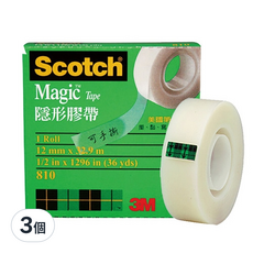 3M Scotch 隱形膠帶，黏貼修補不影響美觀，表面可書寫，霧面設計，手撕設計, 3個