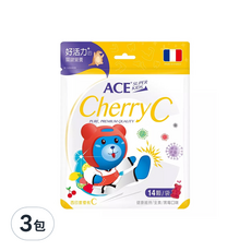 ACE SUPER KIDS 西印度櫻桃C軟糖 14顆/袋, 健康維持, 全素/黑莓口味, 法國研發, 每顆50毫克, 39.2g, 3包