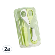 SC優選 嬰兒指甲剪套裝 新生兒寶寶安全護理套裝 (白綠透明盒4件套裝 + 發光耳勺,2組)