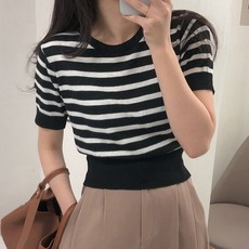 여성스트라이프반팔니트
