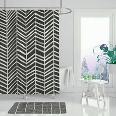 라인패턴 샤워커튼 블랙 180 x 120 cm, 1개, 블랙계열