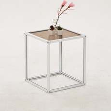 데리A 브론즈 유리 큐브 협탁 400, B형 화이트