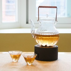 티이야기 내열유리 엔틱 티팟 세트, 혼합색상, 1세트, 티포트 650ml + 워머 + 장미찻잔 2p